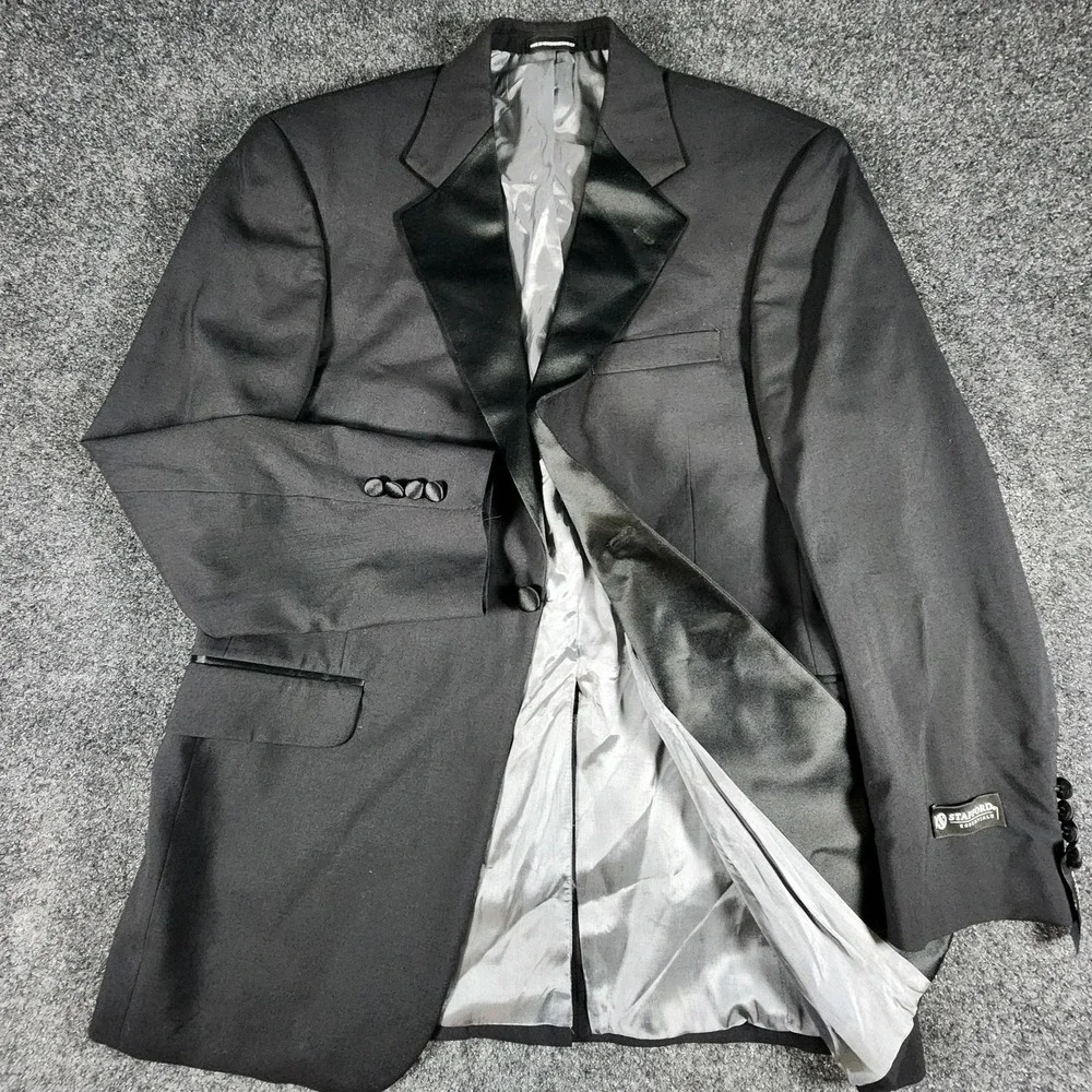 NWT Stafford Essentials 1 Button Tuxedo Jacket Men's 38R Classic Fit Black‎ Wool
